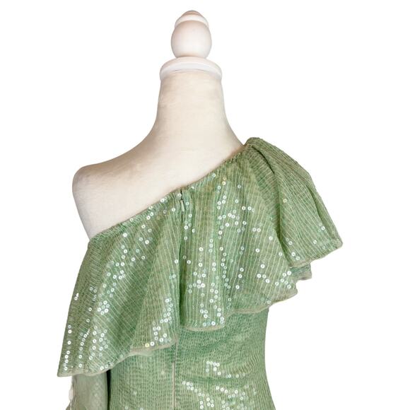 Mac Duggal One Shoulder Ruffle Mini Dress Green 4 NWT - Picture 7 of 12
